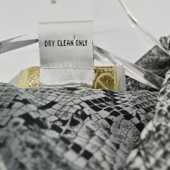 Vtg CACHE Top Womens Sz M Black Snakeskin Print Silk Faux Leather Button Up 90s - Picture 9 of 13